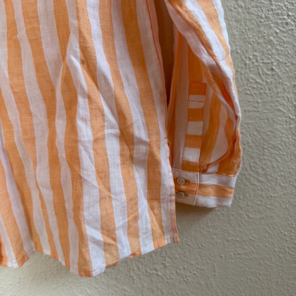 J Jill white orange Love linen striped button up shirt - Picture 7 of 7